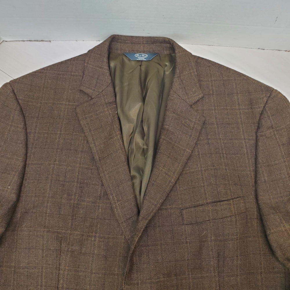 Pronto Uomo Platinum Mens 44R Brown Plaid 100% Wool 2 Button Blazer Ivy League